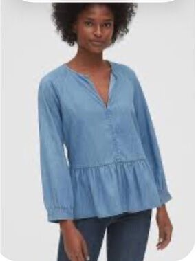 GAP Light Blue Long-Sleeve Peplum Tunic